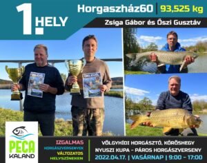 1.HELY (Összetett) | 1. HELY SZEKTOR (2-es): Horgaszház60 | Zsiga Gábor és Őszi Gusztáv ( 93,525 kg)
